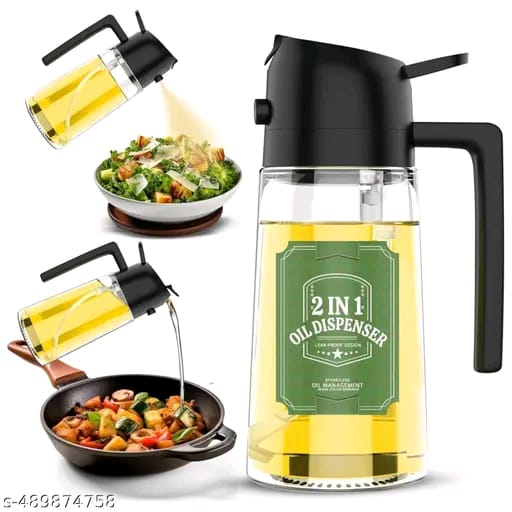 2 In 1 Oil Sprayer & Dispenser Bottle for Kitchen | Free steel straw | For Cooking, Salad, Air Fryer, Barbecue, Baking | Premium Glass Bottle | Durable | with Leak Proof Seal | (MULTICOLOR ) (AS PER AVAILABLE )