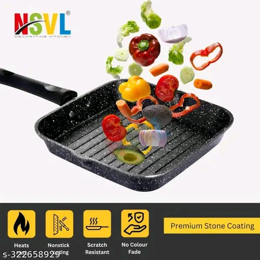 NSVL Non Stick Grill Pan & Mini Uttapam Pan Tawa Aluminum Multi Snack Maker / 2 pc Combo