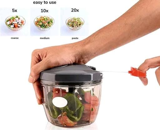 New jumbo Handy Chopper Vegetable & Fruit Cutter, Special Cutter for Onion Chopper, with 5 Stainless Steel Blade and Pull Cord Technology 900ML. ( Grey)(Pack of - 1)
