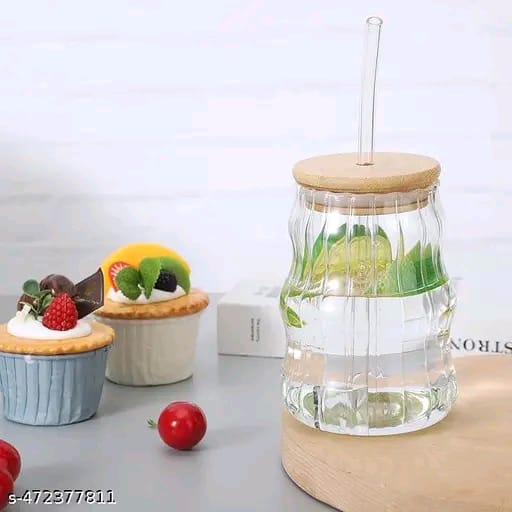 Aesthetic Wave shape coffee tumblers with wooden lid and straw (Pack of 1) for coffee, milk shakes, smoothies, cold beverages and many more