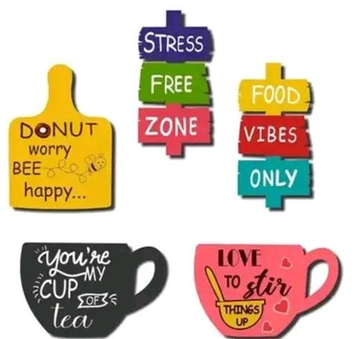 Sketchfab Printed MDF Wooden Tea Food Quotes Funny & Intellectual Fridge Magnets - Set of 5