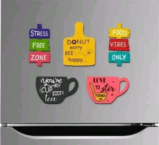 Sketchfab Printed MDF Wooden Tea Food Quotes Funny & Intellectual Fridge Magnets - Set of 5