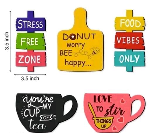 Sketchfab Printed MDF Wooden Tea Food Quotes Funny & Intellectual Fridge Magnets - Set of 5